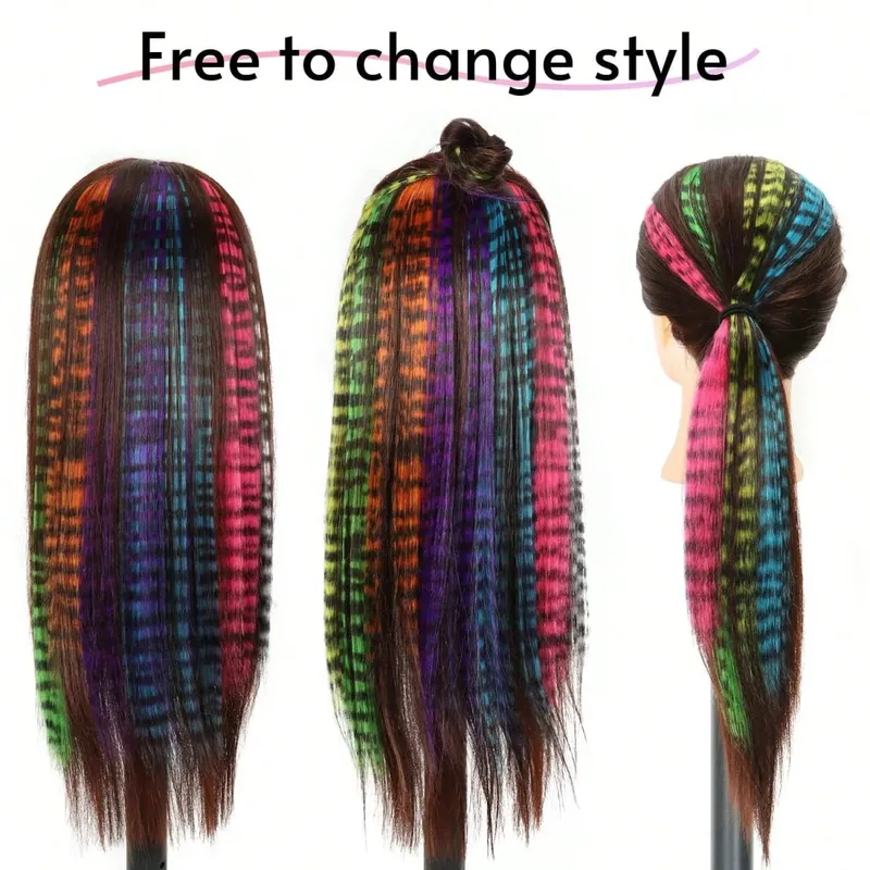 1pc/2pcs/3pcs/4pcs/6pcs/8pcs18" Long Straight Zebra Print Synthetic Feather clip in Hair Extensions Ideal Halloween Christmas — image 6