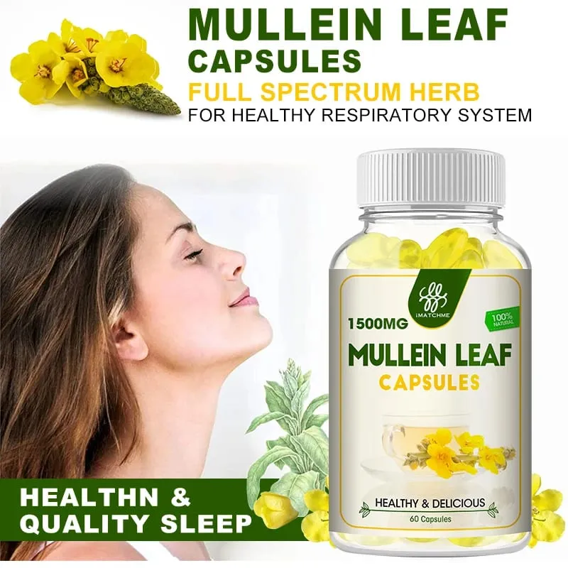 iMATCHME Mullein Leaf Capsules Lung Cleansing Unobstructed Breathing Relieve Cough Detoxification Health Care Antioxidat Enhance Immunity — image 5