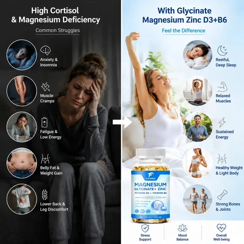 Magnesium Glycinate + Zinc Supplement Capsules High Absorption Support Sleep Health Bone Joint Brain Strengthen Immune