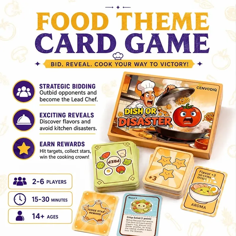 Food Strategy Card Game for 2-6 Players Fast Party Game with Hidden Cards Bidding Choices Push Your Luck Reveals Ages 14+