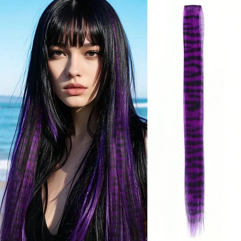 1pc/2pcs/3pcs/4pcs/6pcs/8pcs18" Long Straight Zebra Print Synthetic Feather clip in Hair Extensions Ideal Halloween Christmas — image 10
