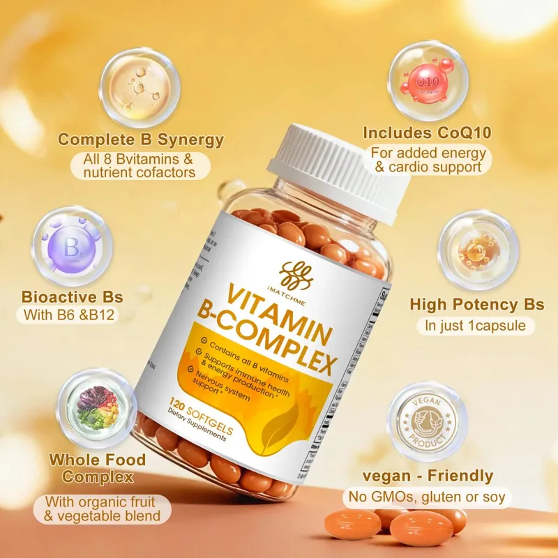 iMATCHME Compound Vitamin B Capsule na may Vitamin B2,B6 ,B12 Inositol at Biotin Nakakatanggal ng Stress at Immune System Support Heart Health Brain Function,Mood — image 2