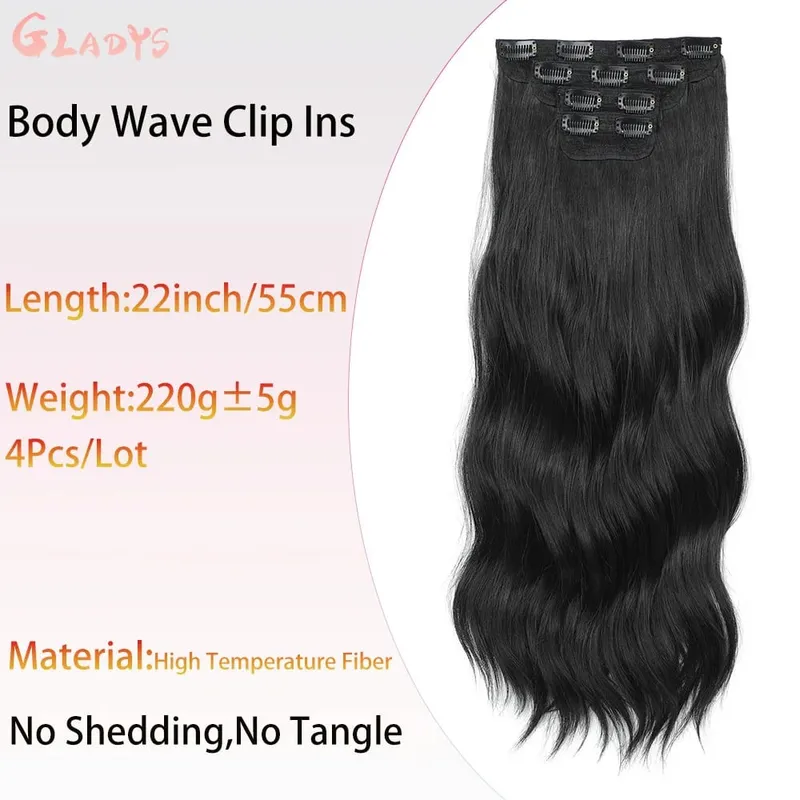 Ombre Clip Ins Synthetic Hair Extensions High Temperature Fiber Body Wave Brown 11 Clip Ins Daily Use Hair Piece Extensions — image 3