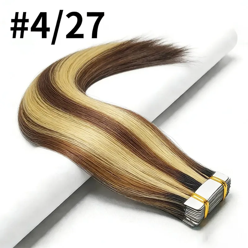 Tape In Hair Extensions Human Hair 50G 20Pcs #4/27 Highlight Color Tape Ins Straight Double Sided Skin Weft Remy Human Hair Tape — image 14