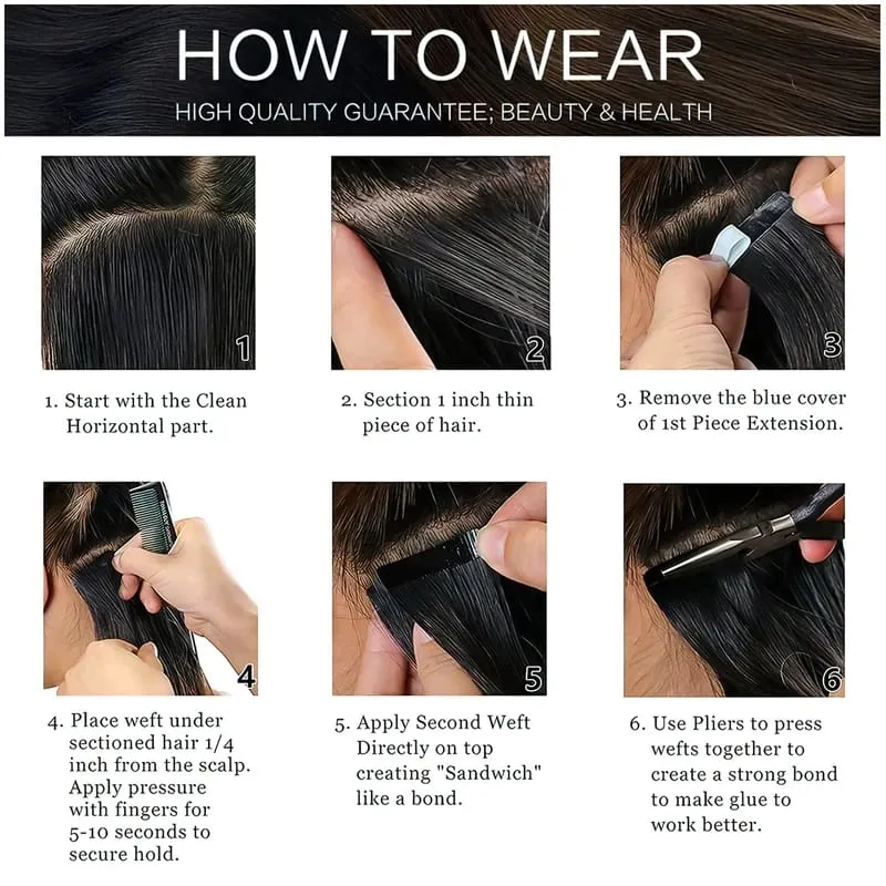 Tape in Hair Extensions Human Hair Body Wave Natural Black Reusable Double-Side Seamless Extension Human Hair 50G 20 PCS/pack — image 6