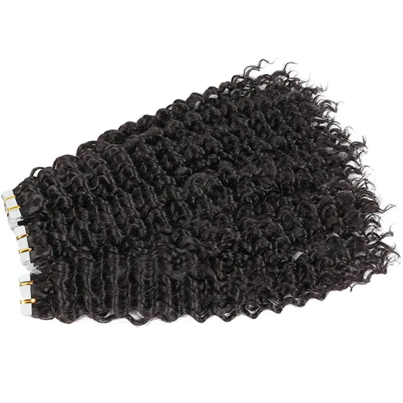 Deep Wave Tape In Hair Extensions Human Hair 20Pcs Double Sided Invisible Tape Hair Extension 50G/Pack Remy Human Hair Tape Ins