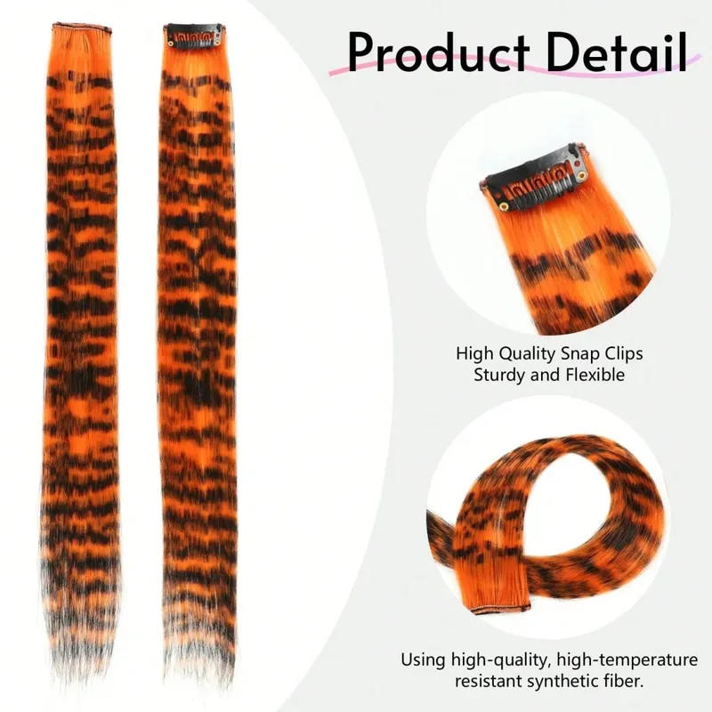 1pc/2pcs/3pcs/4pcs/6pcs/8pcs18" Long Straight Zebra Print Synthetic Feather clip in Hair Extensions Ideal Halloween Christmas — image 3