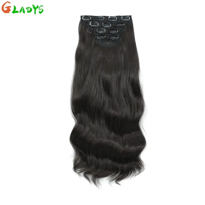 Ombre Clip Ins Synthetic Hair Extensions High Temperature Fiber Body Wave Brown 11 Clip Ins Daily Use Hair Piece Extensions — image 8