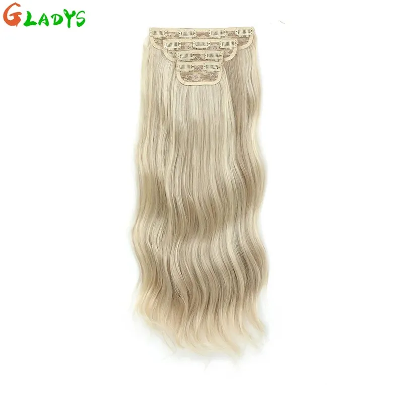 Gladys 220g/4Pcs 11 Clips Ins Ombre Grey Synthetic Hair Extensions 22 Inch Body Wave Ombre Brown Clip Ins Daily Use Hair Pieces