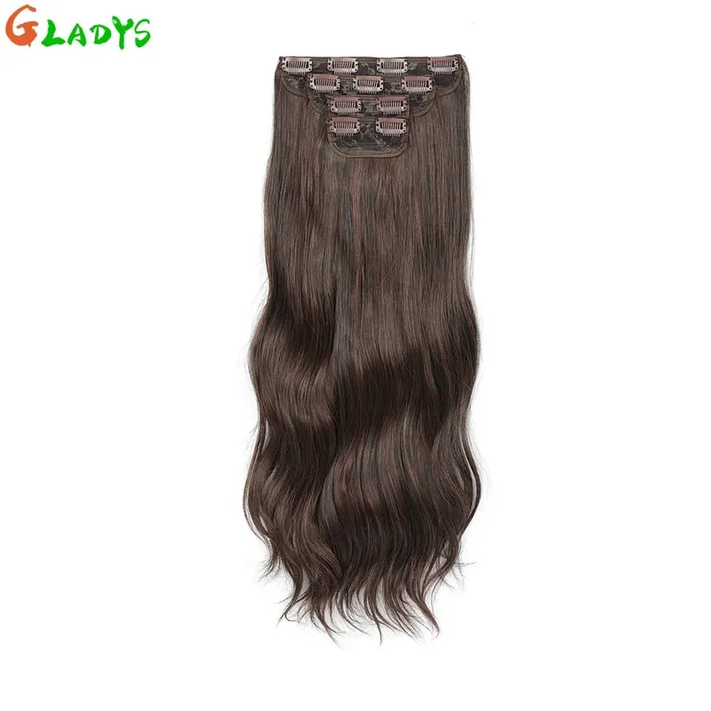 Gladys 220g/4Pcs 11 Clips Ins Ombre Grey Synthetic Hair Extensions 22 Inch Body Wave Ombre Brown Clip Ins Daily Use Hair Pieces