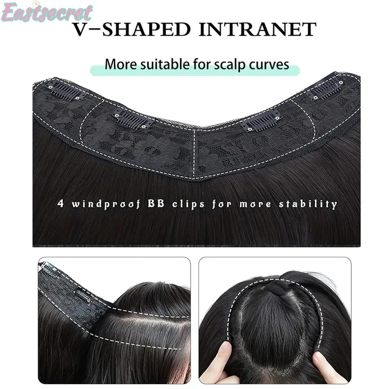 Synthetic Long Straight U-Shaped Arrangement Half Head Wig for Women Black Brown Clips in Hair Extension Natural Fake Hairpieces — image 6