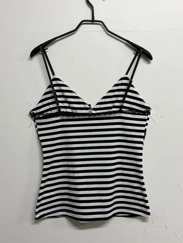 Y2k Emo Women Summer Streetwear Sexy Acubi V-neck Stripes Tank Tops Lace Trim Sleeveless Camisole Goth Grunge 2000s Alt Clothes — image 3
