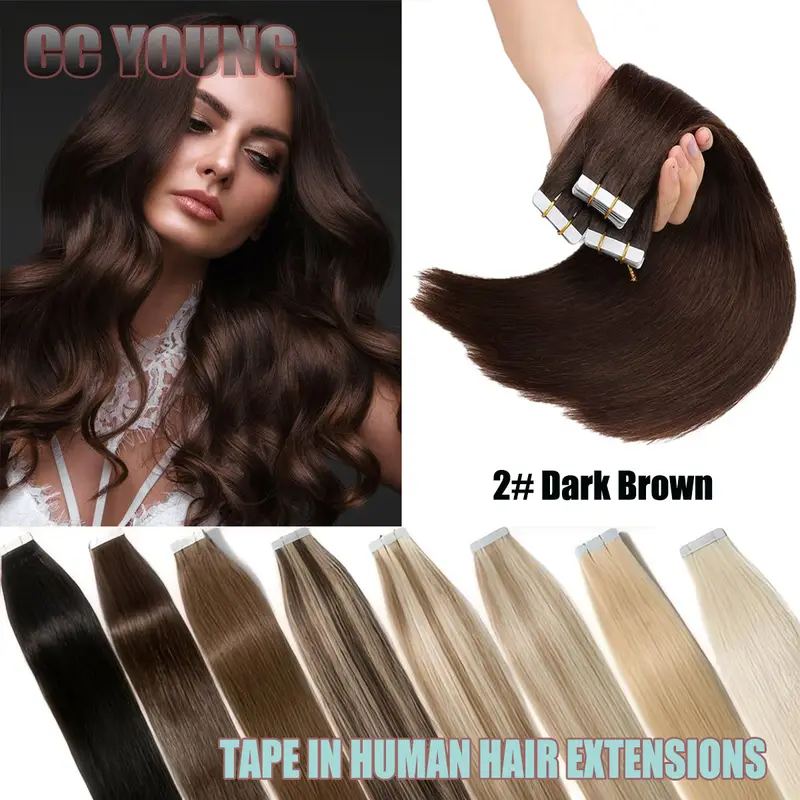 Invisible Tape in Hair Extensions 100% Remy Human Hair Dark Brown Hair Extensions for Women Adding Length And Volume — image 1