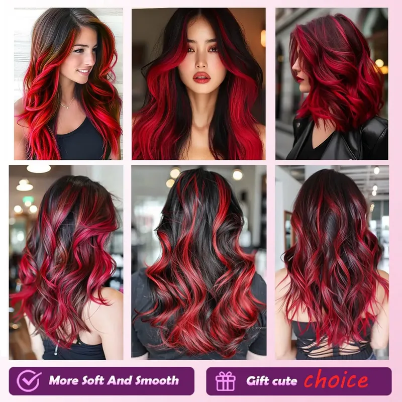 Red Human Hair Tape-In Hair Extensions Brighten Your Hair Color Add Hair Length&Volume or Cosplay Use Hair Extensions 50g 20Pcs — image 5