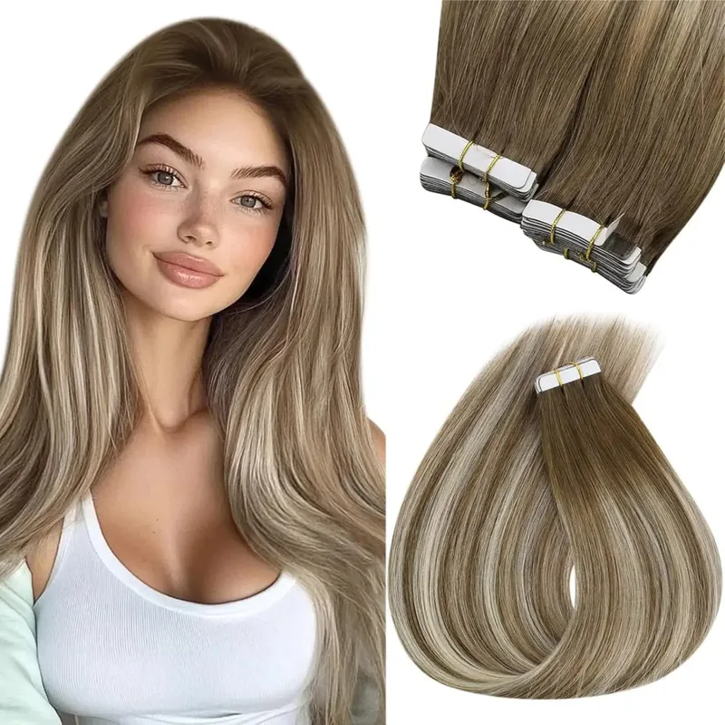 VeSunny Remy Tape In Hair Extensions 100% Brazilian human Natural Hair 12-24 inches 30&50G Balayage Color Seamless Tape Hair