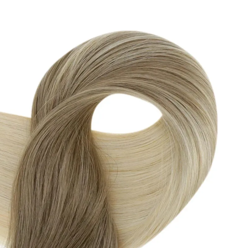Plný lesk Bezešvé Neviditelné Clip In prodloužení Lidské vlasy 8 ks 120 g Remy Balayage blond barva — image 3