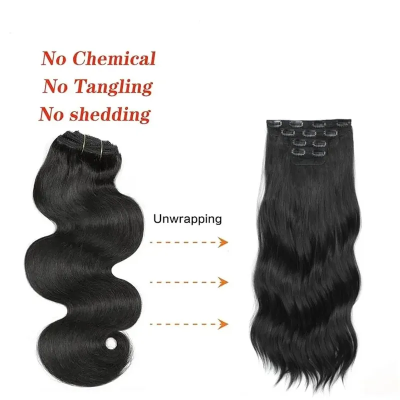 Ombre Clip Ins Synthetic Hair Extensions High Temperature Fiber Body Wave Brown 11 Clip Ins Daily Use Hair Piece Extensions — image 5