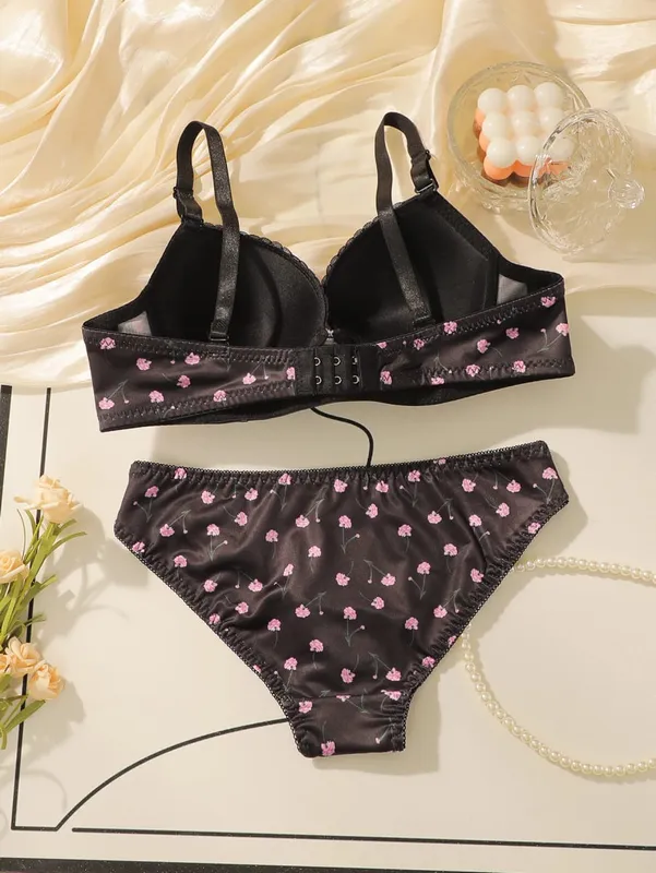 Women's Sexy Lace Lingerie Set Lady Push Up Bra with Steel Ring S-XL Pretty Printed Brassiere Female Fashion Underwear — image 2