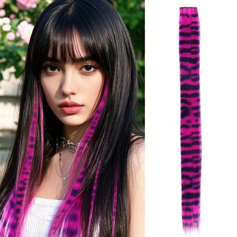 1pc/2pcs/3pcs/4pcs/6pcs/8pcs18" Long Straight Zebra Print Synthetic Feather clip in Hair Extensions Ideal Halloween Christmas — image 11