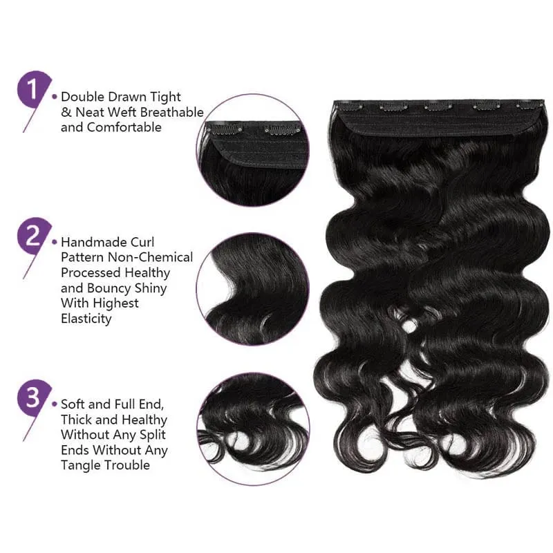Curly One Piece Clip In Hair Extensions 100G Invisible Body Wave Human Hair With 5 Clips Natural Wave Clip In Hair Extensions — image 3