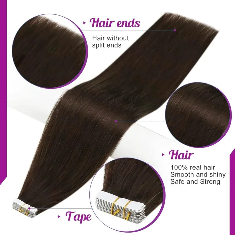 Natural Color Tape In Hair Extensions Human Hair Silk Straight Tape In Extensions Seamless Invisible Color P4/27 50G for Women — image 3