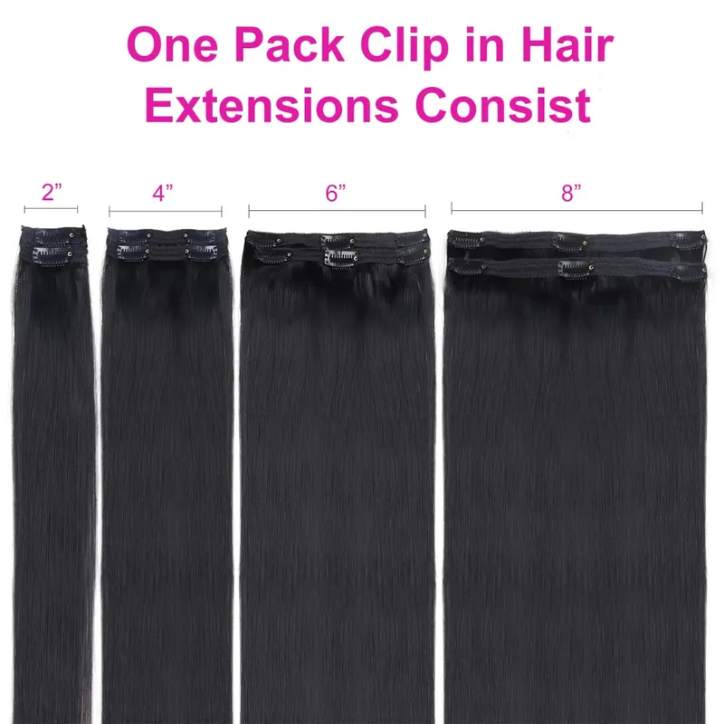 Straight Clip In Human Hair Extensions Brown Unprocessed Hair Extensions Full Head Brazilian Hair Seamless Clip Ins Extension — image 3