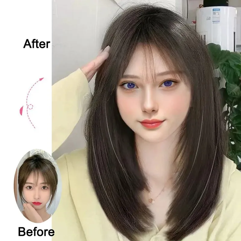 Synthetic Long Straight Hairstyles Clip In Hair Extension V Shape Heat Resistant Hairpieces Brown Black Hair — image 6