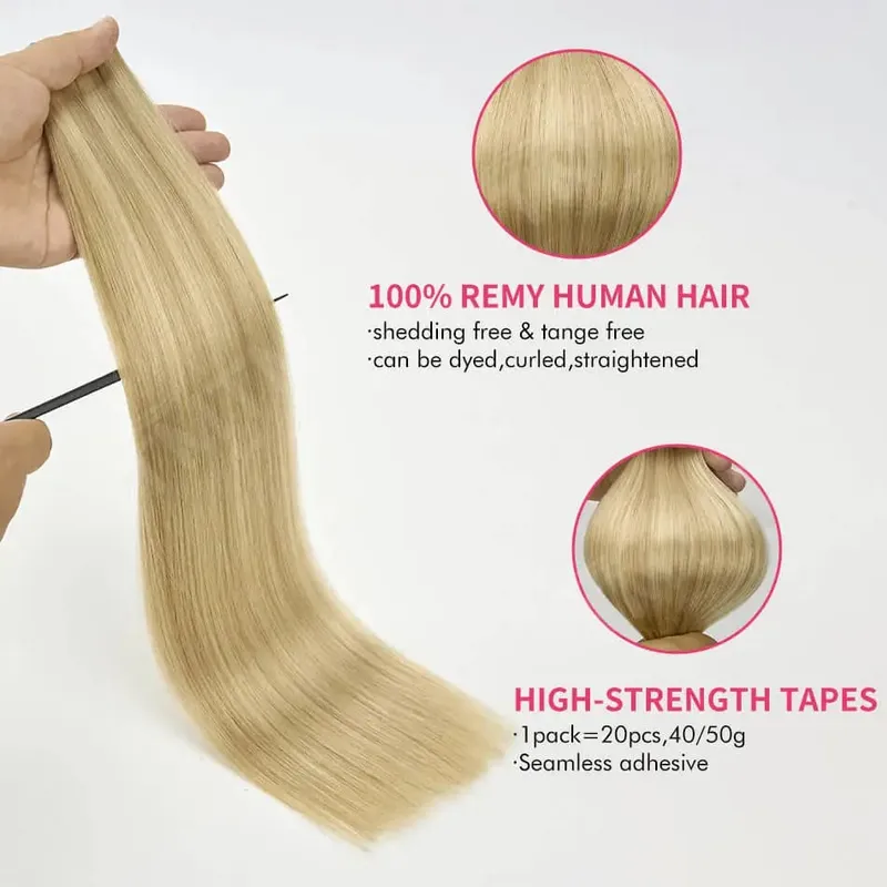 14-22 Inch Tape in Hair Extensions Human Hair 20 Pcs/pack Real Natural Brazilian Remy Hair Straight Seamless Skin Weft For Women