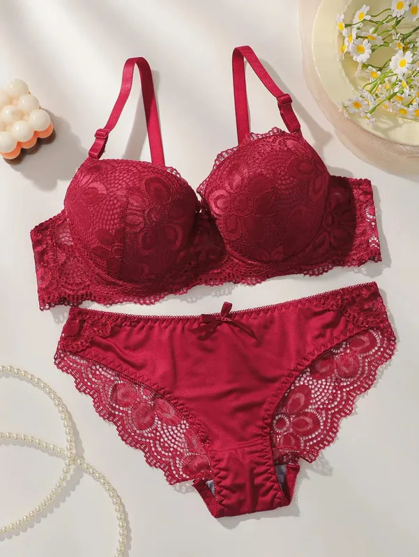 Women Lace Underwire Bra at Panty Set Push Up Lingerie See Through Bra Set Sexy Comfortable Bras para sa Babae Pang-araw-araw na Regalo — image 2