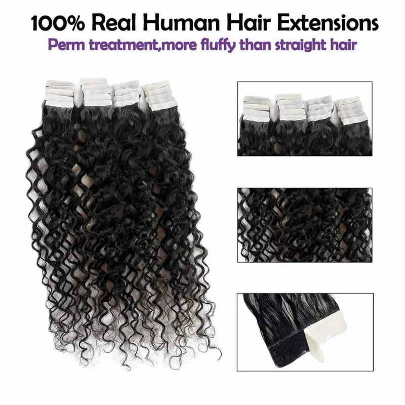 Deep Curly Tape In Human Hair Extensions Curly Wave Brazilian Human Hair Adhesive Remy Hair Skin Weft Seamless Invisible Tape In — image 4