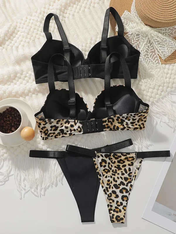 Pambabaeng Underwire Bra at Panty Set Solid Color Intimates 3/4 Cup T-Shirt Bra Push Up Underwear Lingerie Set para sa Babae S-L — image 2