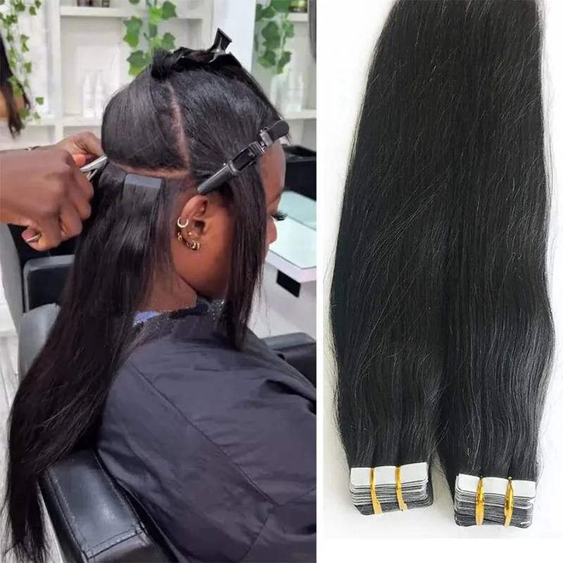 Tape in Hair Extensions Human Hair 16-26 Inch 50g 20pcs Skin Weft Seamless Tape in Real Remy Straight Hair for Women Daily Use — image 2