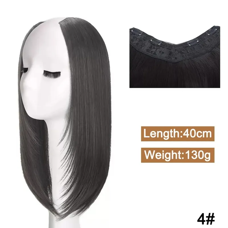 Synthetic Long Straight Hairstyles Clip In Hair Extension V Shape Heat Resistant Hairpieces Brown Black Hair — image 10