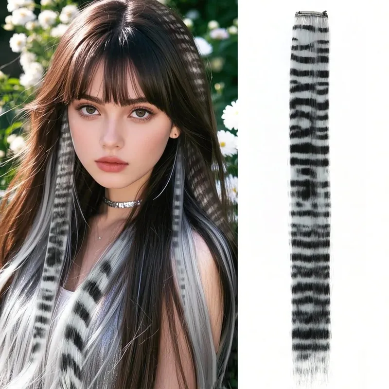1pc/2pcs/3pcs/4pcs/6pcs/8pcs18" Long Straight Zebra Print Synthetic Feather clip in Hair Extensions Ideal Halloween Christmas — image 13
