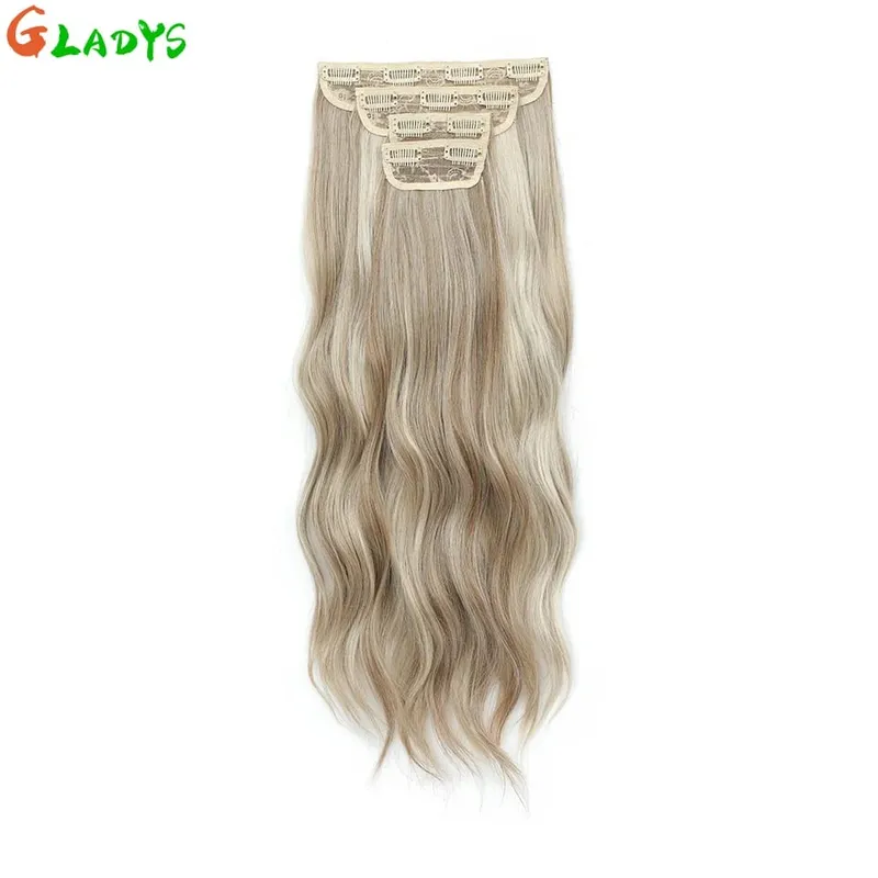 Gladys 220g/4Pcs 11 Clips Ins Ombre Grey Synthetic Hair Extensions 22 Inch Body Wave Ombre Brown Clip Ins Daily Use Hair Pieces