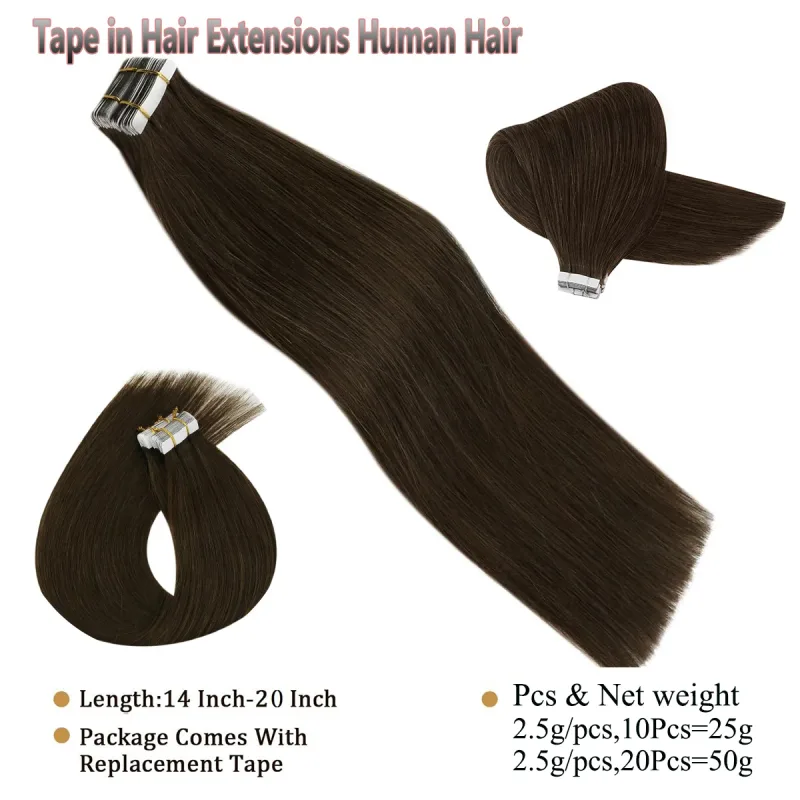 Invisible Tape in Hair Extensions 100% Remy Human Hair Dark Brown Hair Extensions for Women Adding Length And Volume — image 2