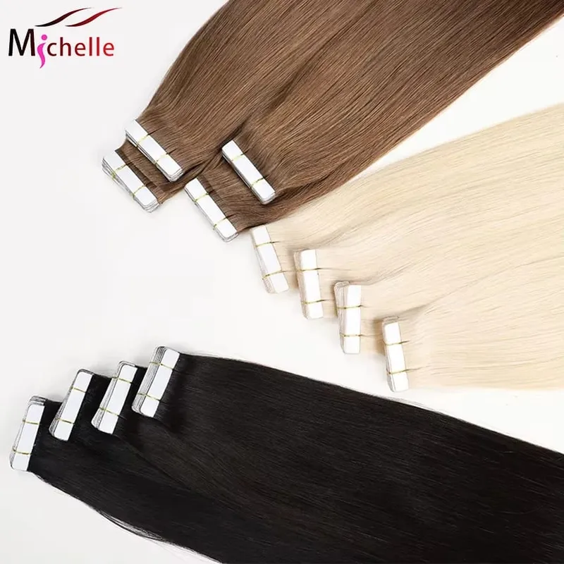 20pcs Human Hair Tape In Hair Extensions Natural Seamless Remy Hair Straight 14-26Inch Lengths with Invisible Tape Ins 50G/Pack — image 2