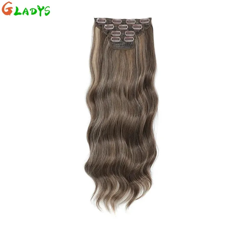 Ombre Clip Ins Synthetic Hair Extensions High Temperature Fiber Body Wave Brown 11 Clip Ins Daily Use Hair Piece Extensions — image 22
