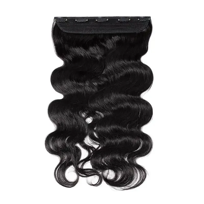 Curly One Piece Clip In Hair Extensions 100G Invisible Body Wave Human Hair With 5 Clips Natural Wave Clip In Hair Extensions