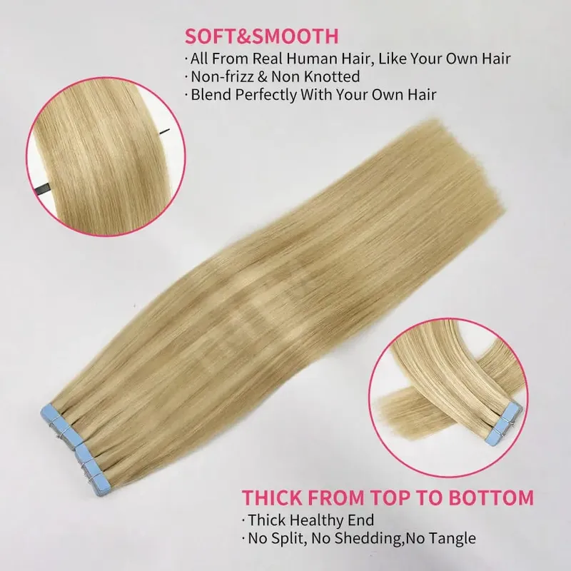 14-22 Inch Tape in Hair Extensions Human Hair 20 Pcs/pack Real Natural Brazilian Remy Hair Straight Seamless Skin Weft For Women