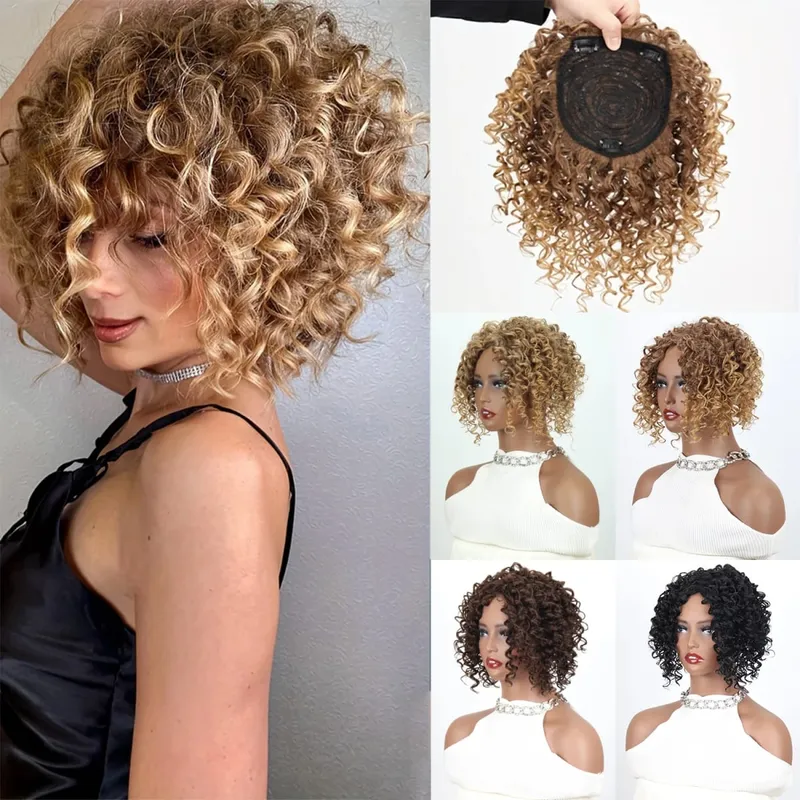 Synthetic Short Kinky Curly Hair Topper Clip-in Afro Curly Hairpiece for Women Natural Looking Top Hairpiece for Thinning Hair — image 2