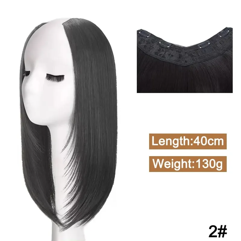 Synthetic Long Straight Hairstyles Clip In Hair Extension V Shape Heat Resistant Hairpieces Brown Black Hair