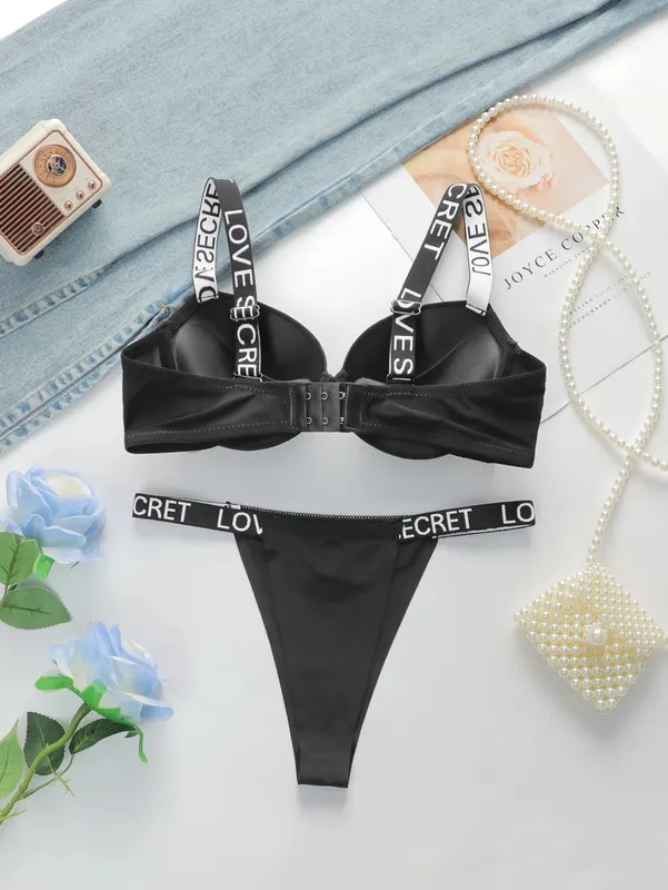 Conjunto de lingerie sólido underwire feminino push up sutiã com anel de aço moda feminina roupa interior calcinha todos os dias conjunto de sutiãs — image 2