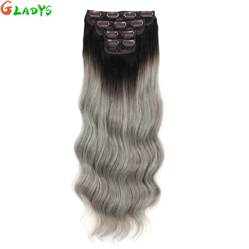 Ombre Clip Ins Synthetic Hair Extensions High Temperature Fiber Body Wave Brown 11 Clip Ins Daily Use Hair Piece Extensions — image 24
