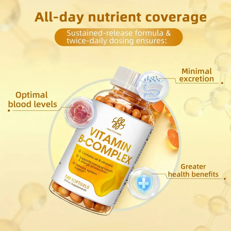 iMATCHME Compound Vitamin B Capsule na may Vitamin B2,B6 ,B12 Inositol at Biotin Nakakatanggal ng Stress at Immune System Support Heart Health Brain Function,Mood — image 4