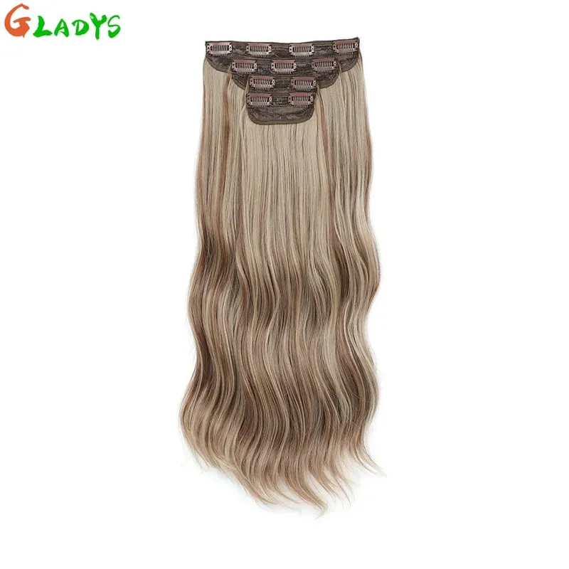 Ombre Clip Ins Synthetic Hair Extensions High Temperature Fiber Body Wave Brown 11 Clip Ins Daily Use Hair Piece Extensions — image 12