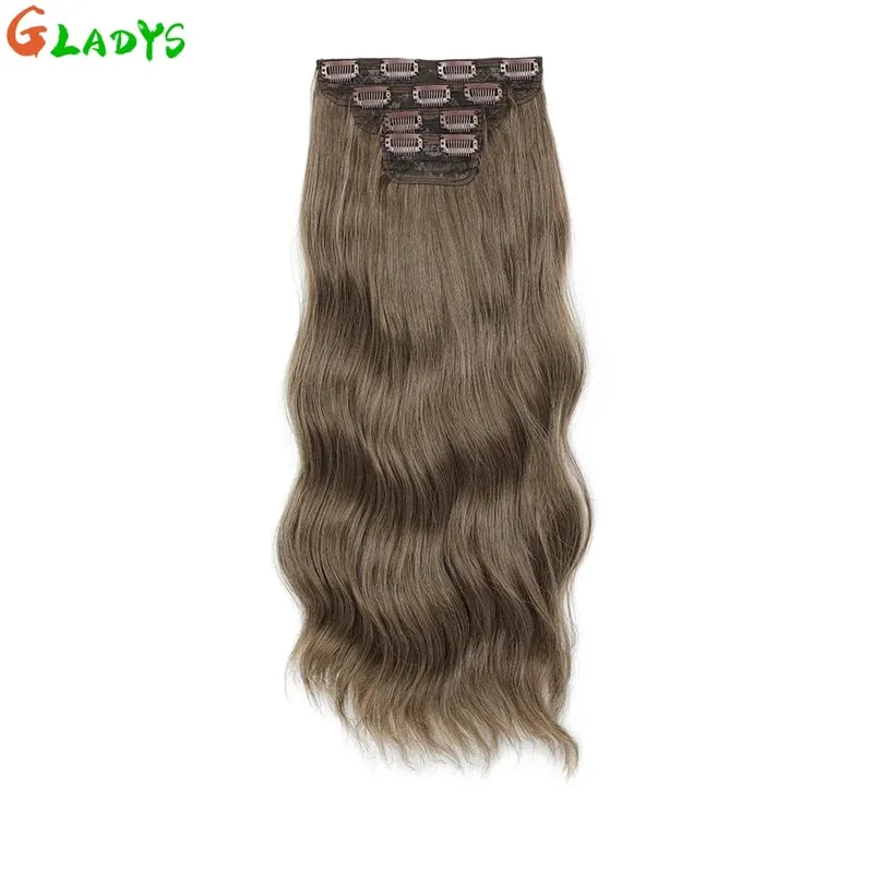 Gladys 220g/4Pcs 11 Clips Ins Ombre Grey Synthetic Hair Extensions 22 Inch Body Wave Ombre Brown Clip Ins Daily Use Hair Pieces