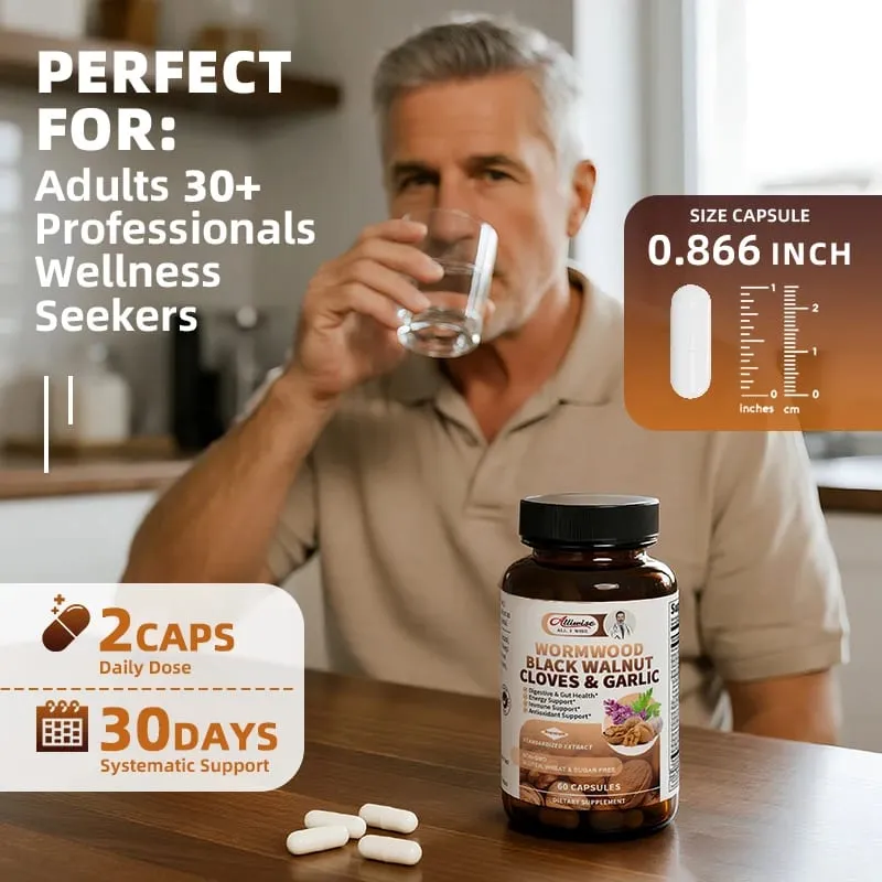 Alliwise 16-in-1 Black Walnut Wormwood Capsules Rapid Gut Cleanse & Digestive Health with Clove Garlic Turmeric Liposomal Delivery 98% Absorption Vegan Gluten-Free — image 6