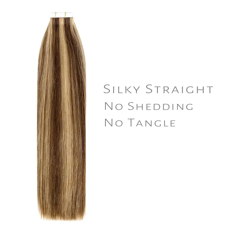 Tape In Hair Extensions Human Hair 50G 20Pcs #4/27 Highlight Color Tape Ins Straight Double Sided Skin Weft Remy Human Hair Tape — image 3