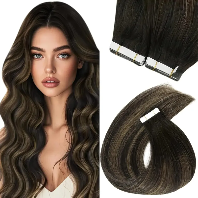 VeSunny Remy Tape In Hair Extensions 100% Brazilian human Natural Hair 12-24 inches 30&50G Balayage Color Seamless Tape Hair